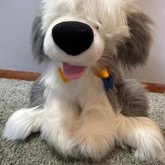 Fluffy White and Gray Stuffed Dog Toy
